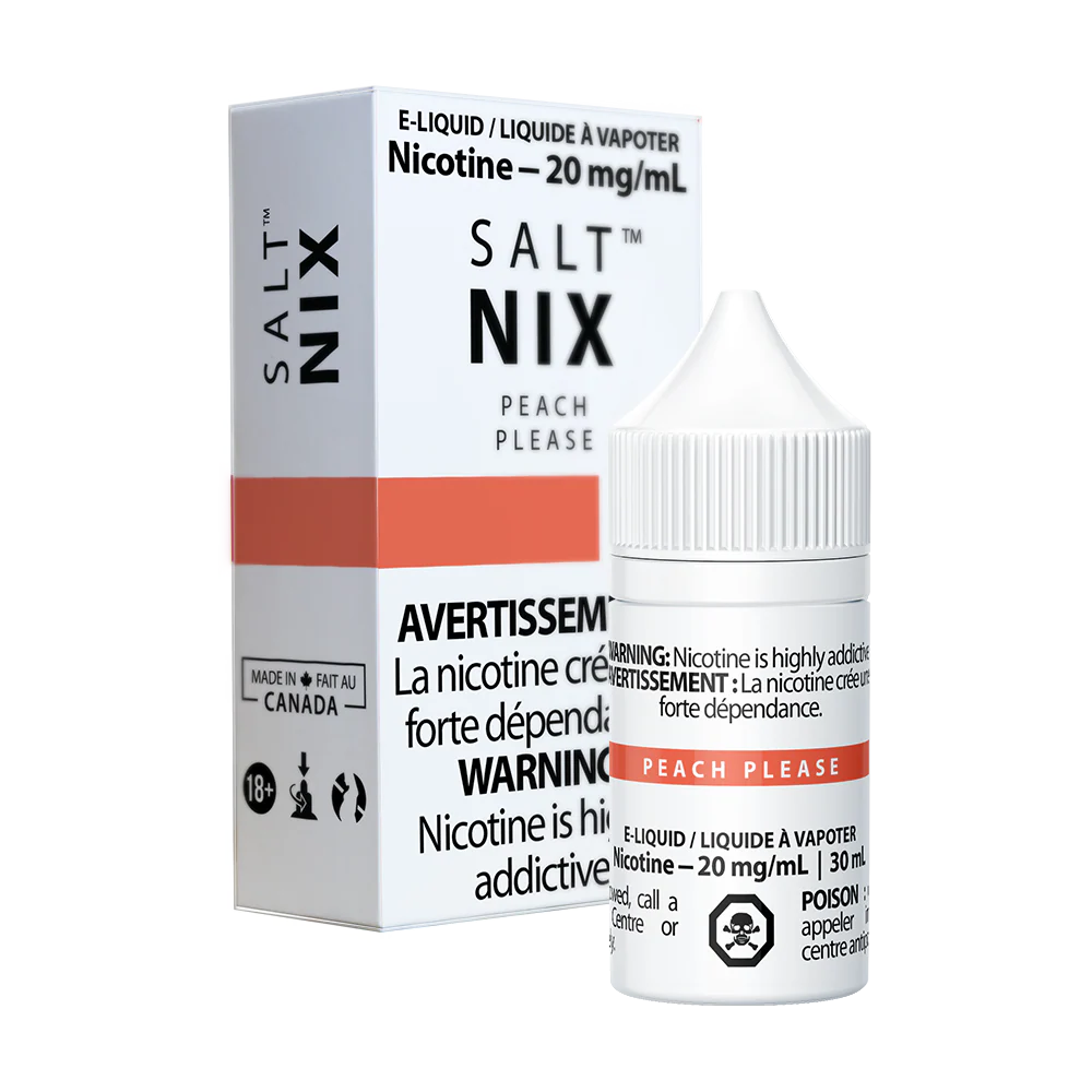 Vaporus Salt Nix Peach Please 30 mL bottle and box